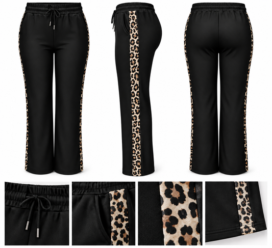 -COMFORTBROEK LEOPARD ZWART