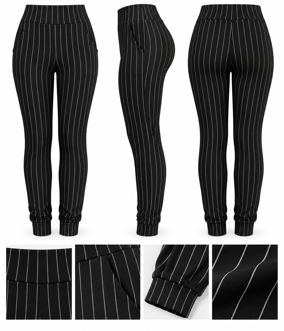 SALE- R216-1 -COMFORTBROEK KRIJTSTREEP ZWART