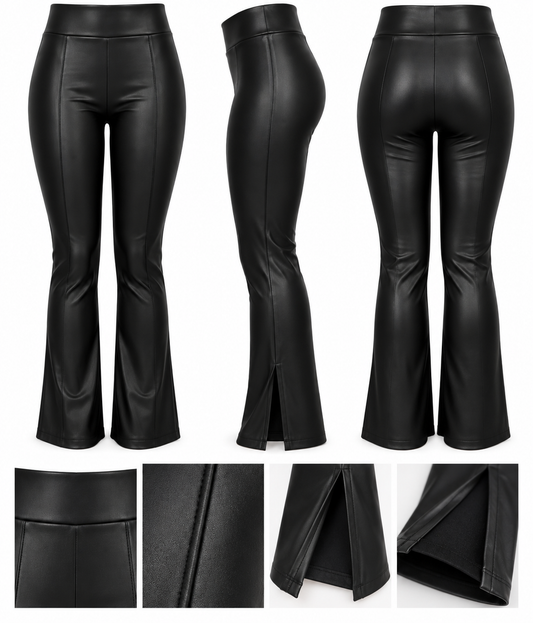 -LEREN LEGGING FLARE MET SPLIT