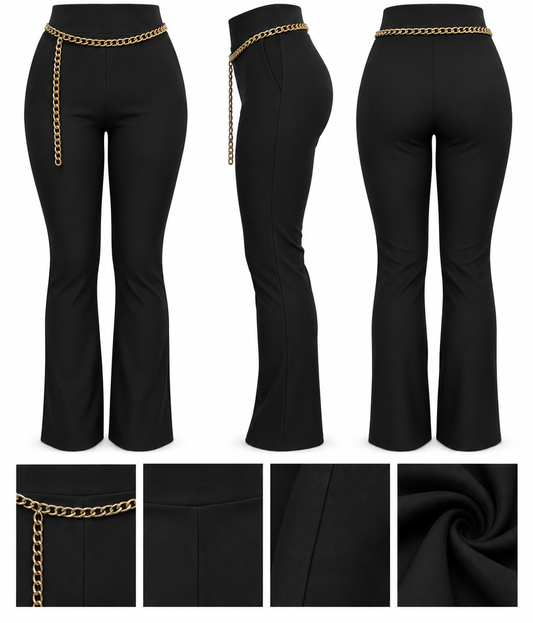 SALE -COMFORTBROEK FLAIR ZWART MET KETTING