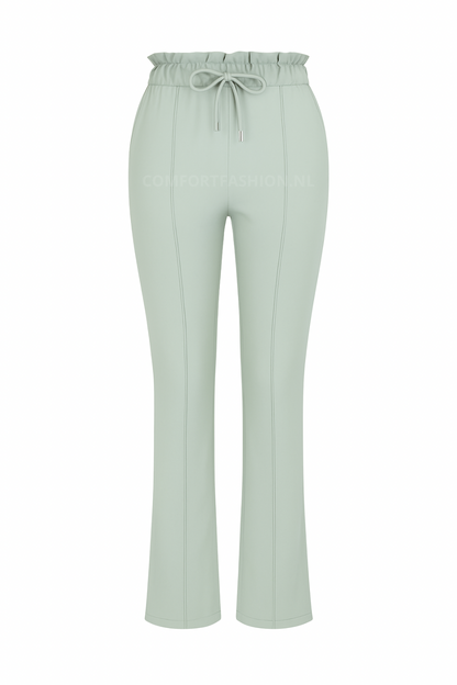 R272- COMFORTBROEK STRAIGHT LEG MET VETERS GROEN/GRIJS