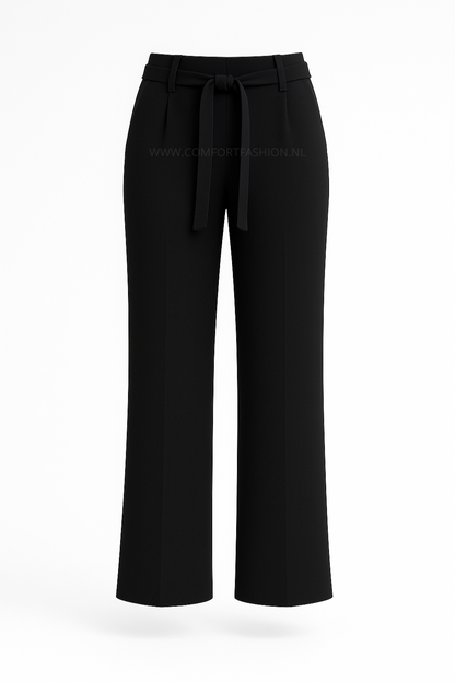 -COMFORTBROEK STRAIGHT LEG  ZWART MET RIEMPJE