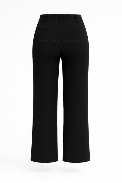 -COMFORTBROEK STRAIGHT LEG  ZWART MET RIEMPJE
