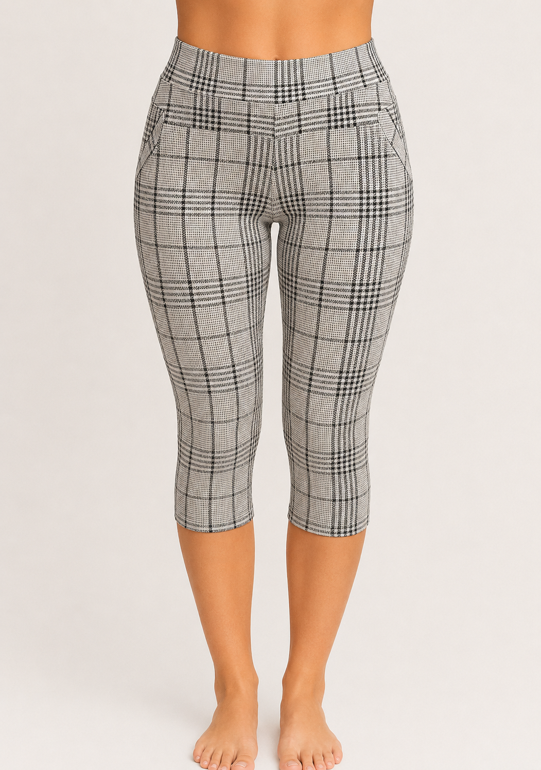 -PANTALÓN CONFORT CAPRI CUADROS GRIS CLARO