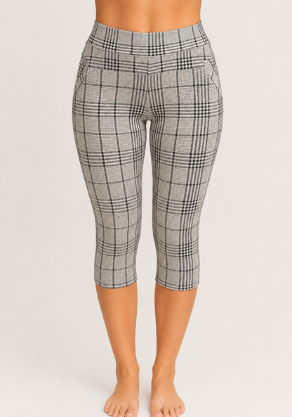 -PANTALÓN CONFORT CAPRI CUADROS GRIS CLARO